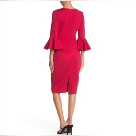 Trina Turk red knit bell sleeve dress - Picture 2 of 6
